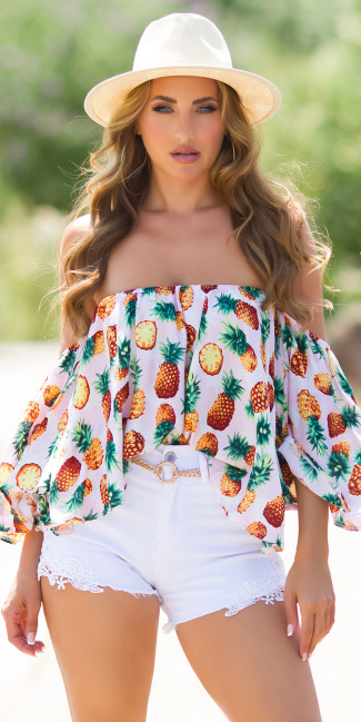 Zomer off-shoulder blouse pineapple roze